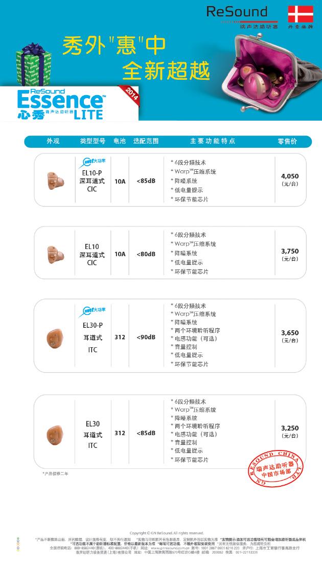 济南瑞声达助听器心秀(3通道)耳内式(深耳道式、耳道式)价格表