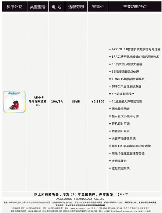济南爱可声助听器红宝石4系列IIC超隐形助听器价格表